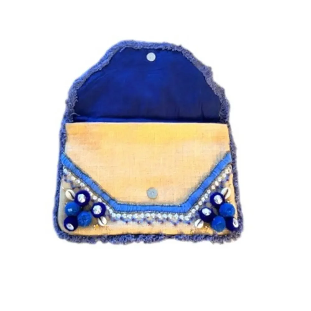 Roller Rabbit Kaela Beaded Shell Embroidered Clutch Jute Boho Bag